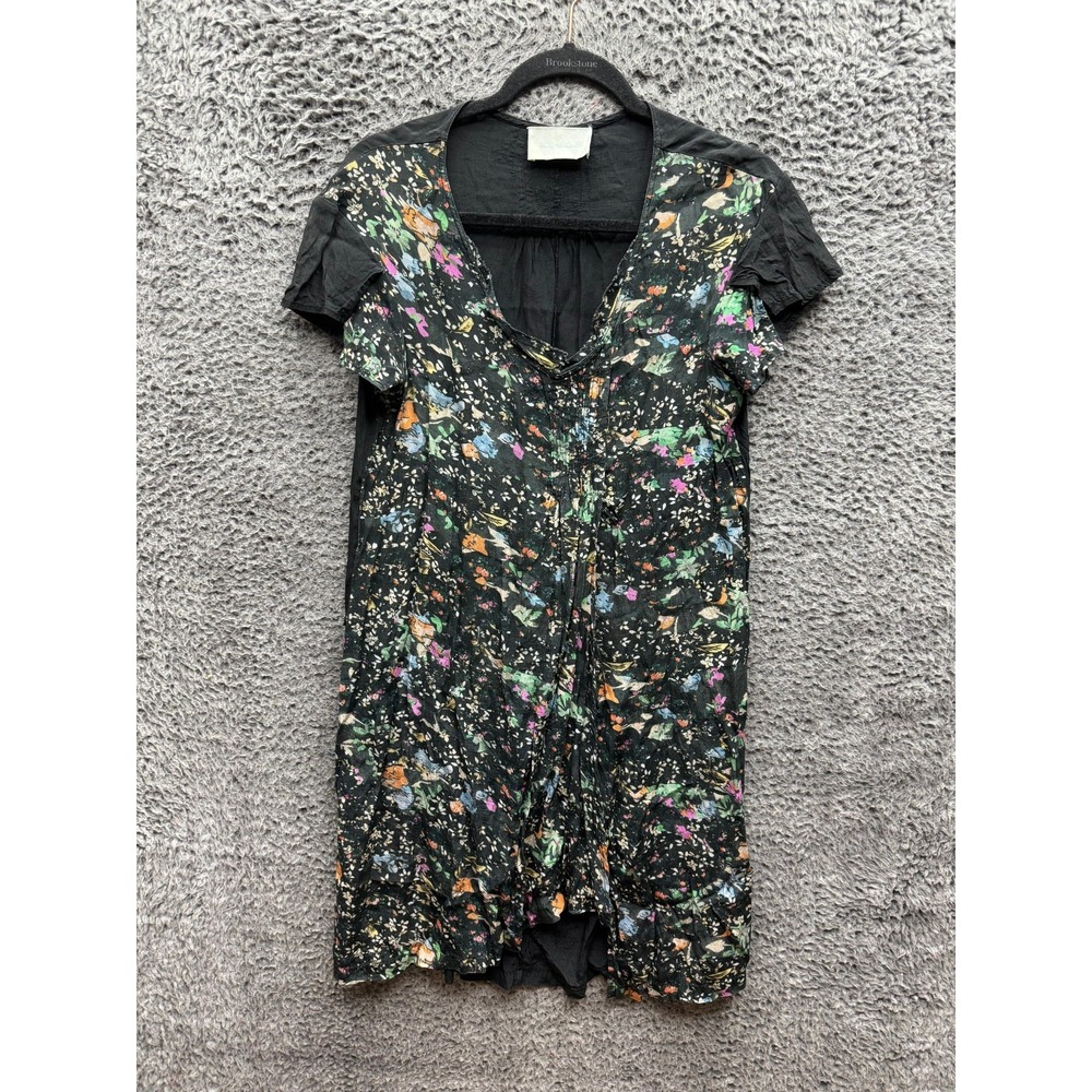 Zadig & Voltaire Rossignol Floral Short Sleeve Mini Dress Black Womens Size M